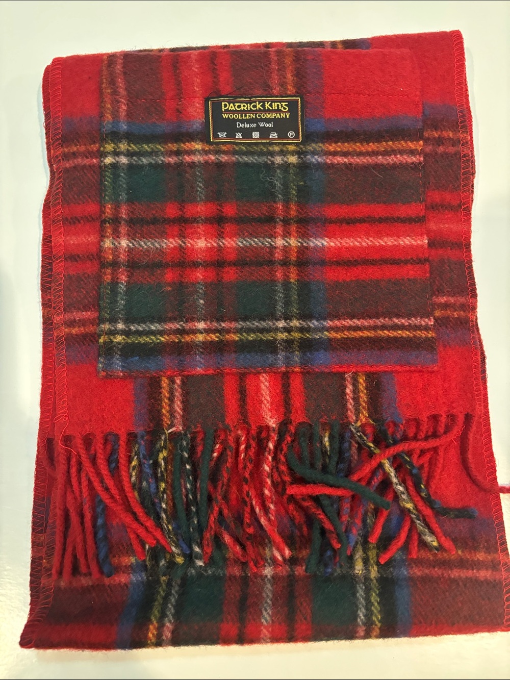 Patrick Kins Red Plaid Wool Tartan Scarf